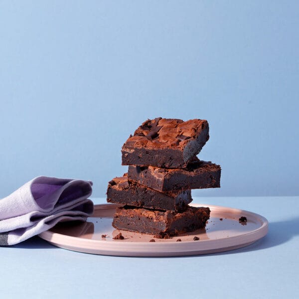 Gluten-free Choc Chunk Brownie stack with dark chocolate pieces | Cake Club.